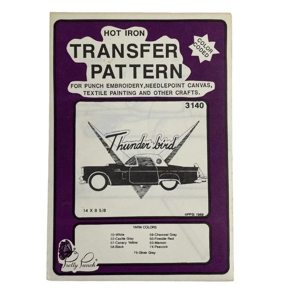 Pretty Punch Hot Iron Transfer Pattern For Punch Embroidery Cars 57 Chevy T-Bird
